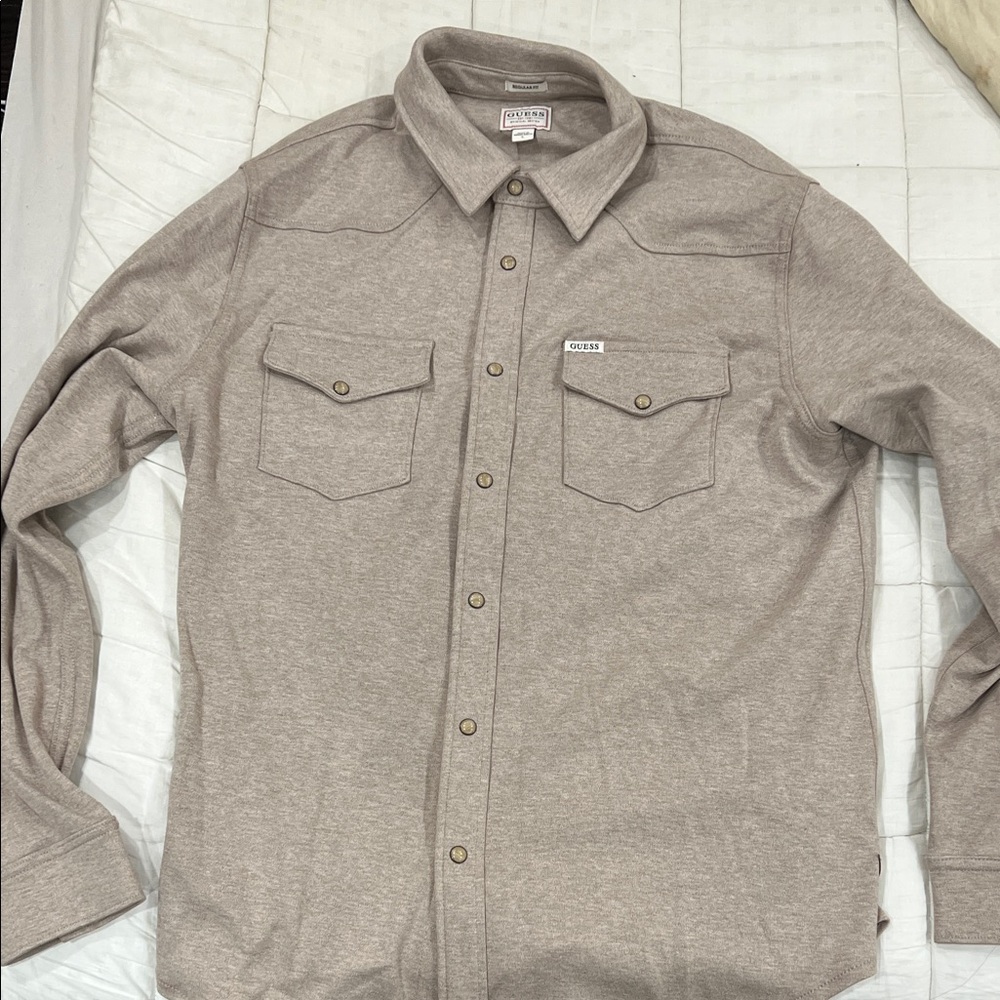 Guess Men's Beige Casual Button-Down Shirt